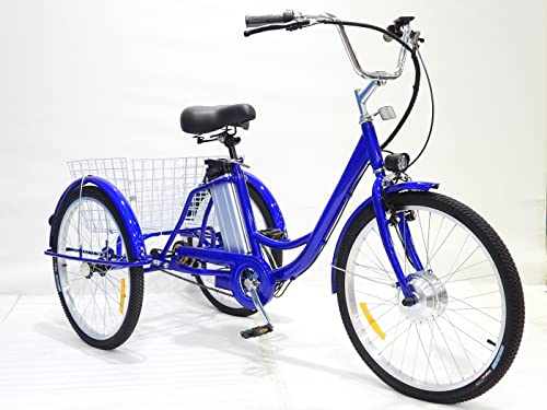 Elektrisches Fahrrad-Dreirad für Erwachsene Dreirad-Hybrid-Dreirad für Frauen 24-Zoll-Dreirad für ältere Menschen mit hinterem Korb für Eltern von Generic