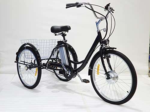 Elektrisches Fahrrad-Dreirad für Erwachsene Dreirad-Hybrid-Dreirad für Frauen 24-Zoll-Dreirad für ältere Menschen mit hinterem Korb für Eltern von Generic