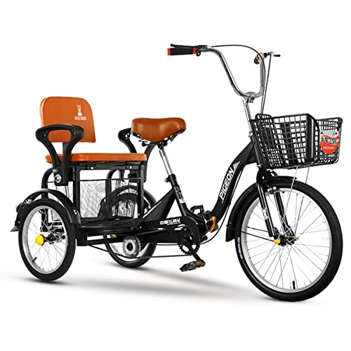 Faltbares Dreirad für ältere Menschen, Single-Speed-Low-Step-3-Rad-Cruiser-Fahrrad mit 2 Körben und Rücksitz, Doppelketten-Einkaufsfahrrad für Männer und Frauen von Generic