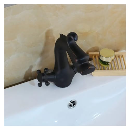 Faucet Antiker Messing-Badezimmer-Wasserhahn, einzigartiges Drachen-Design, schwarz, Doppelgriffe, Waschbecken-Mischer, Facuet-Deck-montierter Messing-Wasserhahn, Waschtisch-Wasserhahn, Gold (schwarz) von Generic