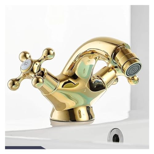 Faucet Antiker Waschbecken-Wasserhahn, Keramik-Schwenkgriff-Wasserhahn, Badezimmer-Waschbecken, Messing, Einloch-Sockel-Wasserhahn, Waschbecken-Wasserhahn, Gold (Gold) Faucet von Generic