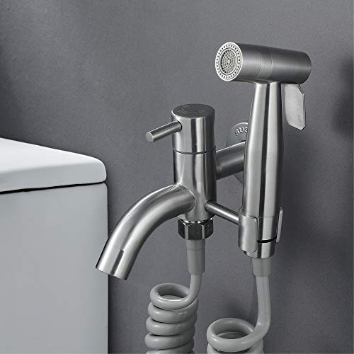 Faucet Edelstahl-Bidet-Set mit Handbrause, Duschsystem für Toilette, Wischmopp, Pool-Wasserhahn, 1,5 m PVC-Duschschlauch und Sockel im Lieferumfang enthalten, Stil A (Stil B) Faucet von Generic