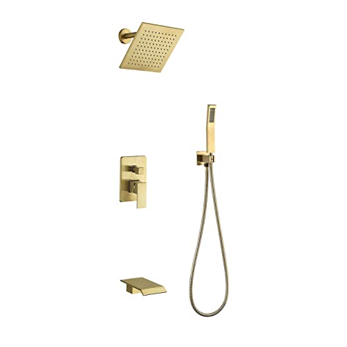 Faucet Verdecktes Duschmischer-Set, quadratische Regendusche, Duschsystem, Duschkopf und Schlauch und Halter Gold.Gold-A Faucet von Generic