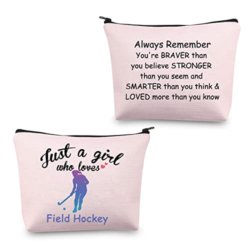 Feldhockey-Geschenke für Mädchen, nur ein Mädchen, das liebt, Feldhockeyspieler, Geschenke, Feldhockey, Make-up-Taschen, Kosmetik-Reisetaschen, inspirierende Geschenke, Feldhockey-Tasche, Pink von Generic