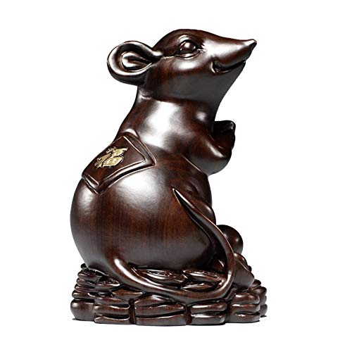 Feng Shui-Ornamente, Geschnitzte Rattenornamente aus Ebenholz, chinesische Tierkreiszeichenratte, Heimdekoration/Tierstatuen, die Beste Wahl für Geschenke, kreative Figurenskulpturen von Generic