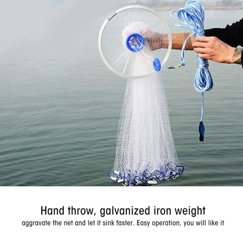 Fischernetz, Fischernetze, Fischnetz mit 8 M Handschnur, Outdoor-Nylon-Monofilament-Handwurf-Fischernetz für Angelbegeisterte (2,4m) von Generic