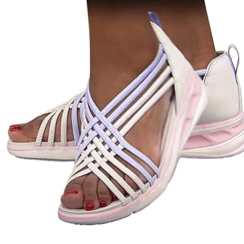 Fischmaul Sandalen mit Sneaker Sohle, Slingpumps Sandaletten mit Klettverschluss, Ultraleichte Strick Mesh OrthopäDische Slide Sport Sandalen, Weiche Sohle für Strand Outdoor von Generic