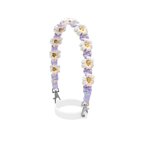 Flaschenhalter Gürtel Bohemian Daisy Lanyard Sling Nette Blume Getränkehalter Riemen+Silikon Kreis Hand Gewebte Tasse Abdeckung Wasser Cup Gürtel für 16-40 Unzen Flaschen (1 Lila,39CM) von Generic