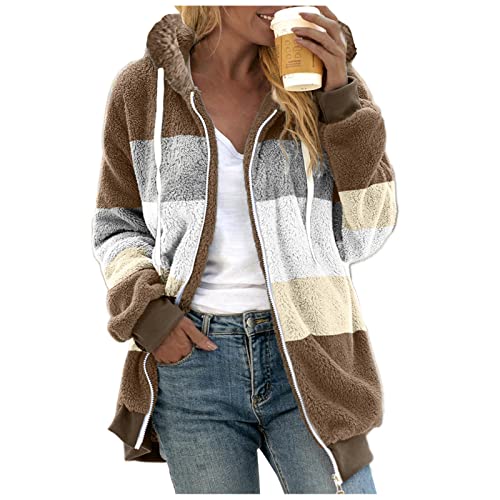 Fleece Jacke Damen Kapuze Teddyfleece Mantel Damen Outdoor Damen Wintermantel Warm Sweatjacke Damen Lässige Modische Kapuzenjacke Damen Mit Full Zip Strickfleecejacke Damen Hoodie Mit Taschen von Generic