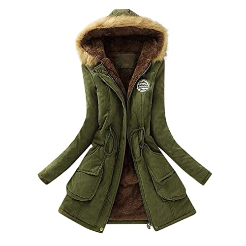 Fleecejacke Damen Lang Wintermantel Warme Winterjacke Mit Fell Damen, Slim Winter Coats Hooded Women's Coat mit Kordelzug, Einfarbig Hoodie Jacke Damen Teddyfleece Jacke Damen Kapuzenjacke Damen von Generic