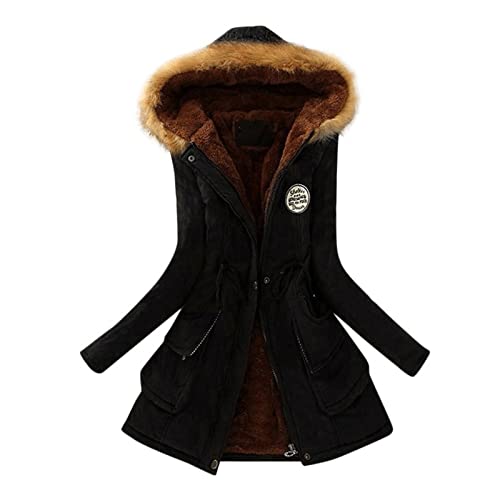 Fleecejacke Damen Lang Wintermantel Warme Winterjacke Mit Fell Damen, Slim Winter Coats Hooded Women's Coat mit Kordelzug, Einfarbig Hoodie Jacke Damen Teddyfleece Jacke Damen Kapuzenjacke Damen von Generic