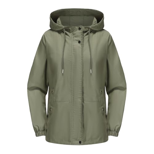 Frauen Mantel Casual Solid Color Langer Mantel wasserdichte Jacke Outdoor Bergsteigen Kapuzenjacke Windproof Damenbekleidung,Green 2,L von Generic