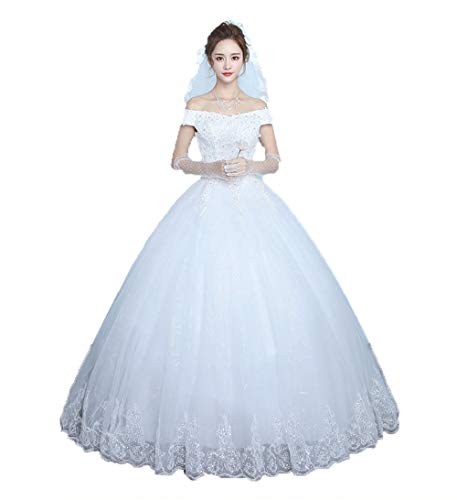 Frauen Weg von der Schulter Spitze Applikation Ball Brautkleider bodenlangen Tüll Quinceanera Kleid Kleider Hochzeit von Generic