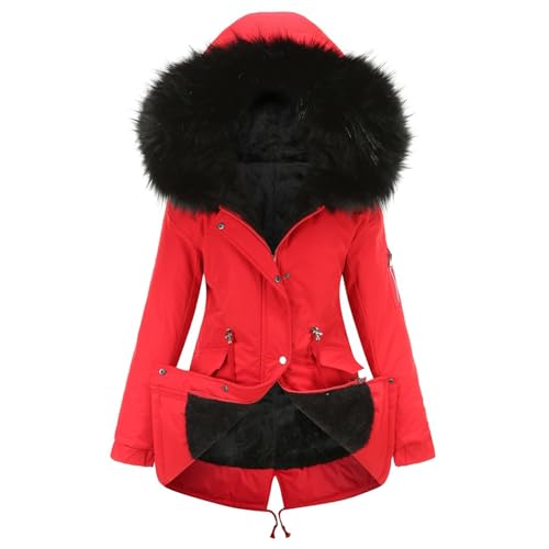 Frauen Winter Jacke Frauen Hoodie Mantel Winter Warm Thicken Lange Outwear Taschen Mantel Parka Jacke,Rot,S von Generic