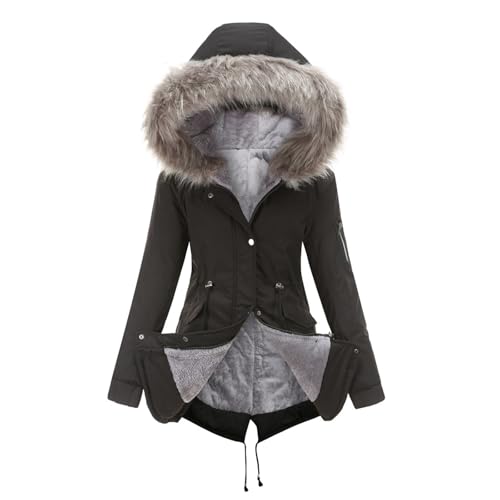 Frauen Winter Jacke Frauen Hoodie Mantel Winter Warm Thicken Lange Outwear Taschen Mantel Parka Jacke,Schwarz,5XL von Generic