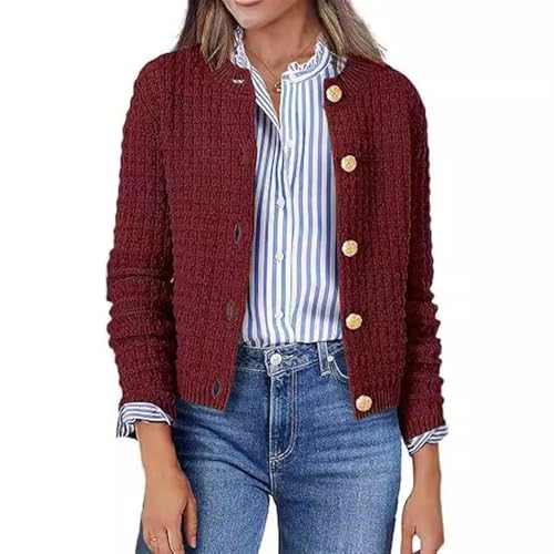 Frauen gestrickte gestreifte Cardigan Tragen Casual Langarm Öffnen Vorderen Knopf Down Trendy Jacken,Burgundy,S von Generic