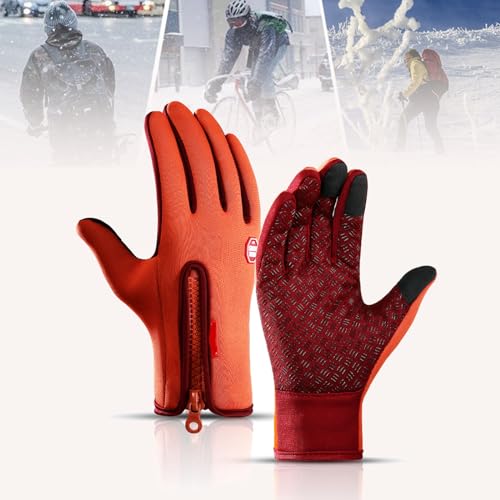 Frostfit - Thermo Handschuhe,Thermo Handschuhe Herren Frostfit,Winterhandschuhe Mit Wasserabweisender Beschichtung Und Touchscreen-Funktion,Für Schnee Skifahren Laufen Radfahren (Orange,S) von Generic