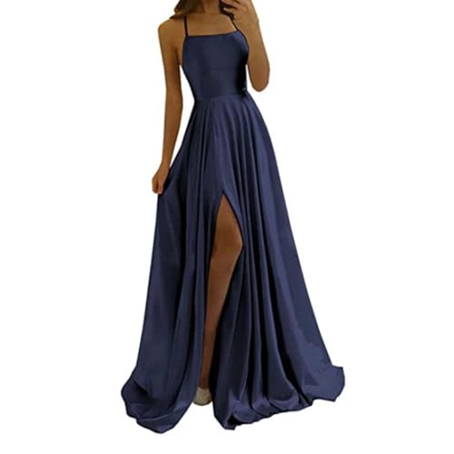 Generic Abendkleider Elegant für Hochzeit Damen Abendkleid Lang Schwarz Rot Grün Sexy Satin Spaghetti Ballkleider Rückenfreies A Linie Festlich Kleid Hochzeitsgast Hochzeitskleider von Generic