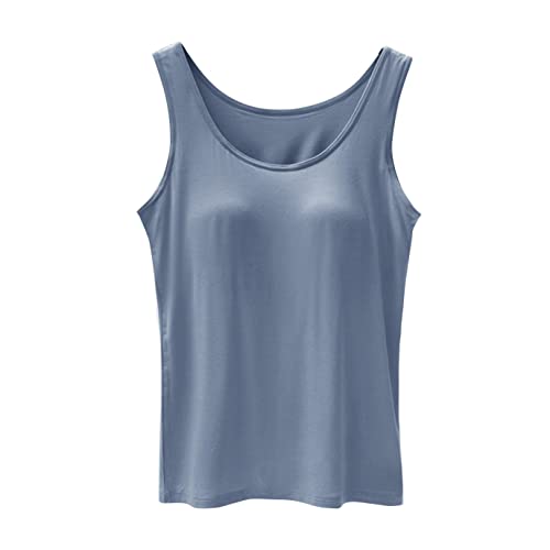 Generic BH Unterhemden Damen Baumwolle Locker Sitzendes Tanktop Shirt Mit Integriertem BH Ohne Bügel Spaghetti Unterhemd Sport Tank Tops Built In Bra Crop Cami Top Tanktops Frauen Blau L von Generic