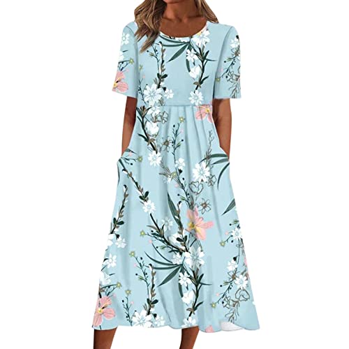 Generic Damen Kleider: Curvy Leicht Luftig Große Größen Schick Blusenkleid Strandkleid A Linie Sexy Kurzarm Elegant Maxikleid Sommerkleid Maxi Festlich mit Blumen Lang Boho Kleid Freizeitkleid von Generic