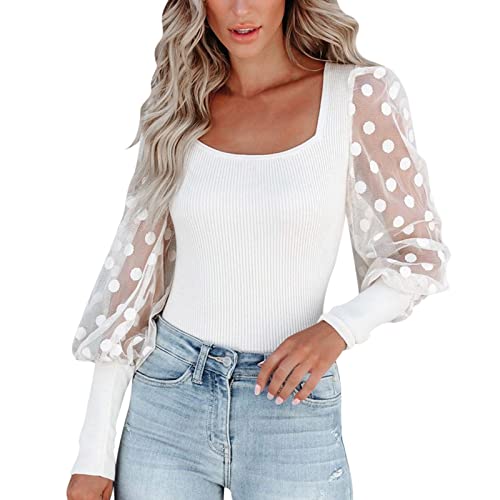 Damen Spitzenbluse Elegante Langarm Netz Transparent Bluse lässige Stickerei Hohl Stehkragen Bluse Büro Damen Hemd schmal Sexy Clubbluse von Generic