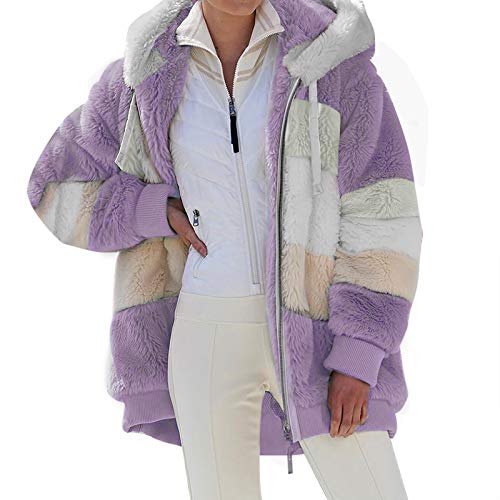 Generic Teddyfleece Jacke Damen Kuscheljacke Flauschig Teddy Fleecejacke Lang Kuschelfleece Mädchen Plüschmantel Winterjacke mit Kapuze Kuschelige Sweatjacke Teddyfutter, Violett, 3XL von Generic