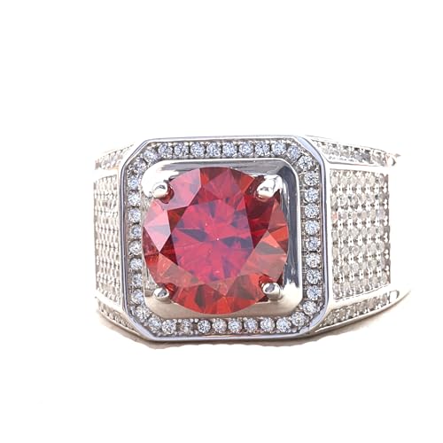 Girls accessories 5 Moissanit-Ring für Herren, rot/blauer Diamant-Ring, Band aus Sterlingsilber mit plattierter D-Farbreinheit, runder Schliff, Herren-Moissanit-Verlobungsringe, Solitär-Verlobungsring von Generic