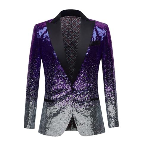 GläNzende Jacke Herren,Pailletten Anzug Herren Glitzer Blazer Langarm Glitzer Anzug Herrenjacke Farbverlauf Smokingjacke Hochzeit Mantel Mode Blazer Hochzeit Party Anzugjacke Faschingsparty von Generic