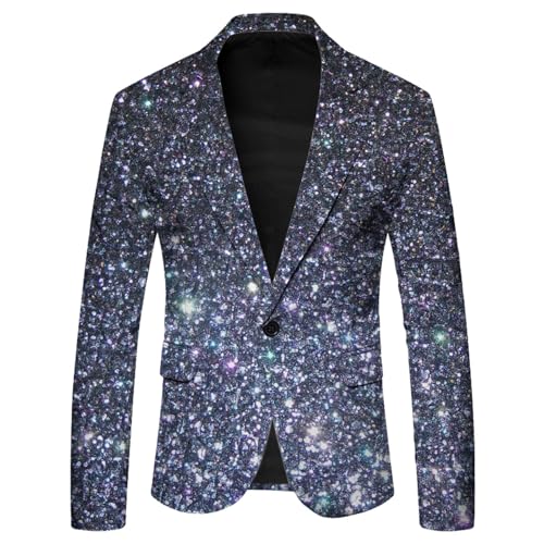 GläNzende Jacke Herren,Pailletten Anzug Herren Glitzeranzug 3D Druck Pailletten Sakko Stilvoller Smoking Jacke Karneval KostüM Herren Anzug Abschlussball Hochzeit Mottoparty von Generic