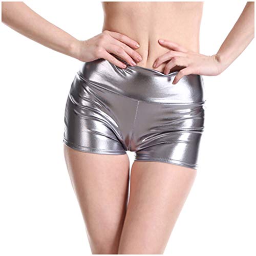 Glänzende Metallic Shorts Damen Sexy -PU Leder Hotpants Damen Eng -Kurze Hose Sporthose Kurz Wet Look Lederoptik Hosen Hoher Taille für Frauen Tanz Disco Kostüm Fasching Karneval Rave Nachtclub von Generic