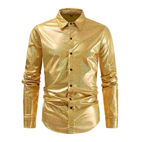 Glitzer Hemd Herren Leder-Hemden Herren Metallic-Langarmshirt Herren Glänzende Einfarbig Freizeit Button down Shirts Karnevalskleidung Slim Fit Freizeithemd für Tanz Disco-Nachtclub Kostüme von Generic