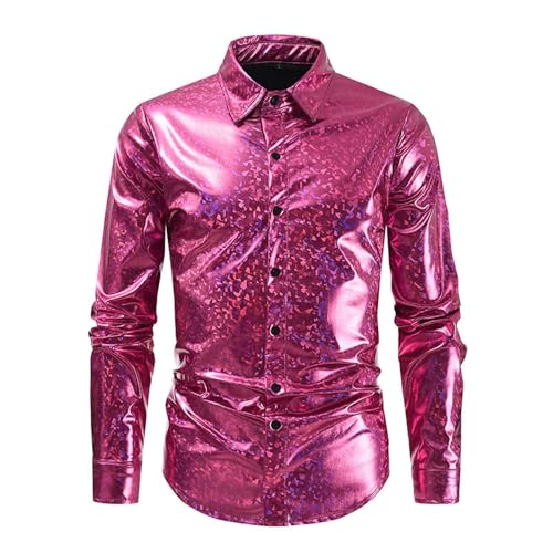 Glitzer Hemd Herren Leder- Hemden Herren Metallic-Langarmshirt Herren Glänzende Einfarbig Modische Button down Shirts Karnevalskleidung Slim Fit Freizeithemd für Tanz Disco-Nachtclub Kostüme von Generic