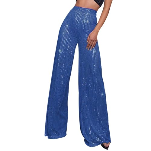 Glitzer Hose Damen Lang, Pailettenhose Damen Weites Bein,Hosen High Waist Locker Freizeithose mit Elastische Taille Mode Pailletten Tanzhose Y5K Disco Glitzerhose Sparkly Festlich Party Loungehose von Generic