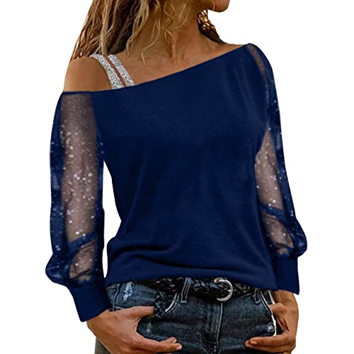 Glitzer Oberteile Damen,Pailletten Oberteil Damen T Shirt mit Schultergurt Schulterfreies Sexy Netz Langarm Bluse Elegant Große Größen Party Festliches Pullover Langarmshirt für Frauen Tunika Top Glitzer Oberteile Damen,Pailletten Oberteil Damen T Shirt mit Schultergurt Schulterfreies Sexy Netz Langarm Bluse Elegant Große Größen Party Festliches Pullover Langarmshirt für Frauen Tunika Top von Generic