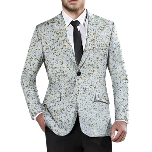 Glitzer Sakko Herren,Pailletten Jacke Herren Sakko Pailletten Blazer 3D Druck Slim Fit Sakko Blazer Festlich Glitzer Sakko Freizeit Silvester Outfit Herren Karneval KostüM Herren Anzug von Generic