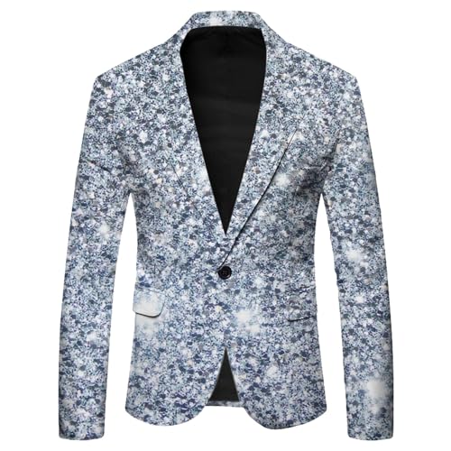 Glitzer Sakko Pailletten Anzug Herren Jacke, Faschingskostüme Männer Blazer 80er Jahre Outfit Herren, Glitzer Anzüge Jacke Herren Langarm Slim Fit EIN-Knopf Hochzeitsanzug Herren Frühling Suit Jacket von Generic