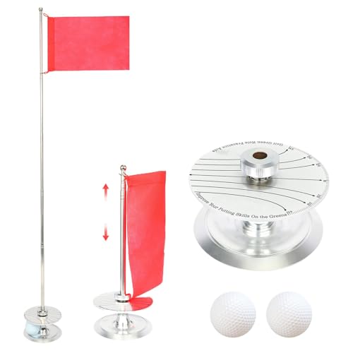 Golf-Lochbecher Und Flaggen-Set - Golf-Pin-Flaggen-Lochbecher-Set, Einziehbarer Golf-Flaggenstock | Einziehbare Golf-Fahnenstäbe, Übungs-Putting-Green-Flagge, Golf-Stange-Pin-Fahnenmast von Generic