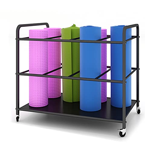 Golftaschen- Ständer, großer Yogamatten-Aufbewahrungsständer mit Rädern, bodenstehender Teppich-Schaumstoffrollen-Organizer-Wagen für Heim-Fitnessstudio, 80 x 50 x 70 cm, Schwarz von Generic