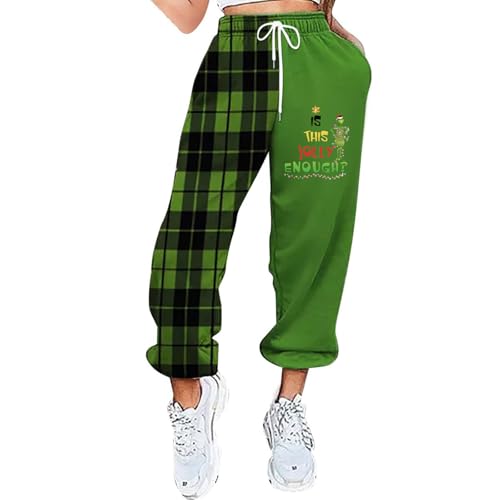 𝑮𝒓𝒊𝒏𝒄𝒉, Damen Jogginghose Winter Leggings Damen Weihnachten Bedruckte Baggy Hose High Waist Sporthose Bequemer Weihnachts Hosen Mit Taschen Freizeithose Damen Angebote des (Fluorescent Green,L) von Generic