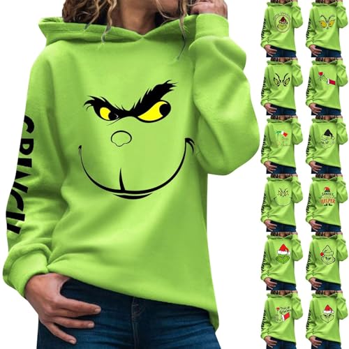 𝑮𝒓𝒊𝒏𝒄𝒉, Hoodie Y2K Hässliche Weihnachtspullover Lustig Weihnachten Druck Langarm Pullover Mit Kapuze Ugly Christmas Hoodie Langarmshirt Damen Schwarz Angebote des Tages Heute Blitzangebote(,) von Generic