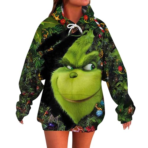 𝑮𝒓𝒊𝒏𝒄𝒉, Weihnachtspullover Damen Lustig Fleecepullover Damen Lustig Weihnachten Druck Pullover Mit Kapuze Ugly Christmas Sweater Christmas Pullover Meine Bestellung Anzeigen(Black,XXL) von Generic