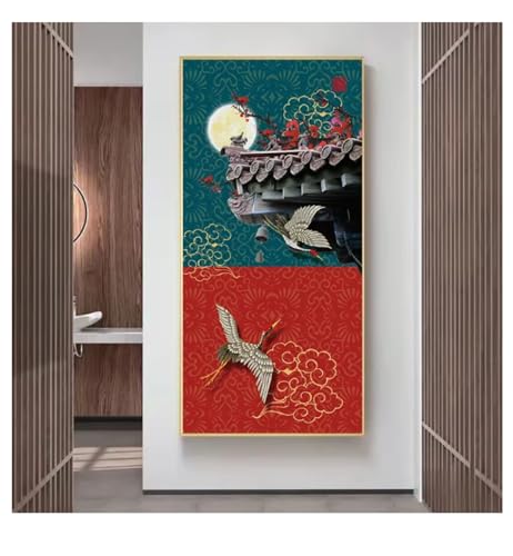 HD-Drucke Blumen- und Vogel-Architekturdekorationsgemälde im chinesischen Stil Ming- und Qing-Klassik-Wandplakate Heimdekoration- 50x100cm ungerahmt von Generic