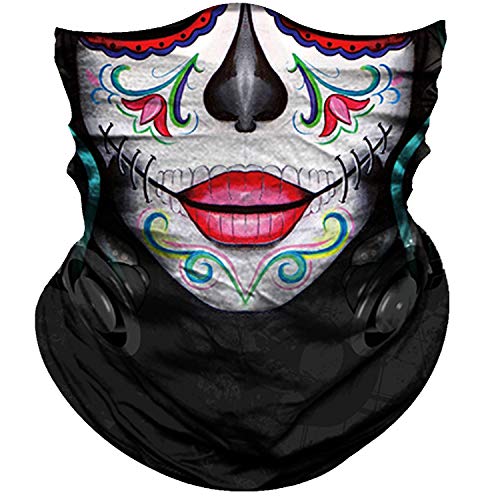 Half Face Schal Totenkopf Weißes Gesicht Mit Blume Rote Lippen Schlauchschal Stilvoll Magisches Stirnband Bequem Gesichtsdekoration Für Damen Outdoor Lauf von Generic