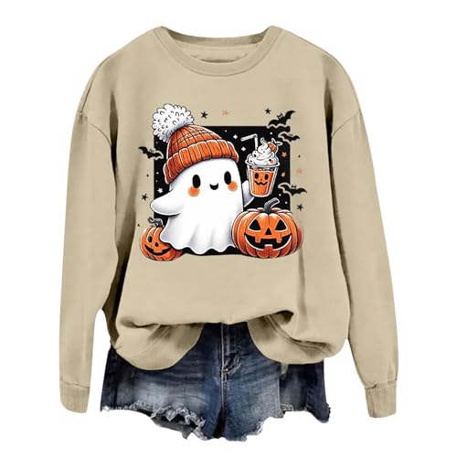 Halloween Damen Pullover mit Kürbis- und Geister-Print, Lustiges Design, Langarm, Rundhalsausschnitt, Bequemer und Modischer Pullover für Halloween-Partys, Lässiger Schnitt von Generic