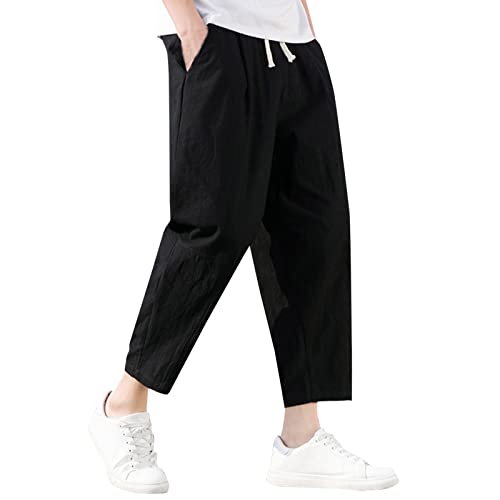 Haremshose Herren Japanisch mit Gummizug Herrenhose Sommerhose Weites Bein Weit Freizeithose Chino Hose Baggy Leinen Sporthose Leinenhose von Generic