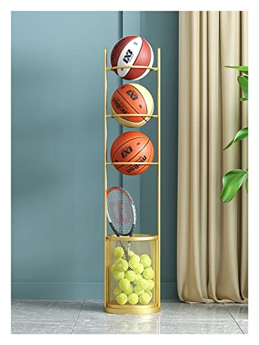 Heavy Duty Slim Basketball Rack Halter Freistehend, Metall Multilayer Modernen Sports Equipment Storage Organizer, Passt Toys/Badminton Schläger/Tennis (Color : Gold) von Generic