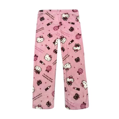 𝐇𝐞𝐥𝐥𝐨 𝐊ἰ𝐭𝐭𝐲 Pyjamahose Damen Lang Schlafhose Flanell Pyjama Hose Schlafanzughose Anime Cartoon Weich Bequeme Warme Flauschig Lounge Kuschelhose Schlafanzug Hosen für Frauen Teenager Mädchen von Generic