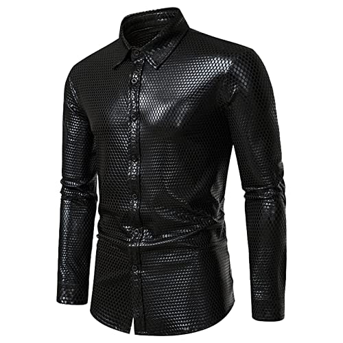 Hemd Herren Glänzende-Hemden Herren Langarm Langarmshirt Revers Casual Einfarbig Glänzendes Button Down Shirt Bronzierendes Freizeithemd Karneval Partyshirt für Tanz Disco-Nachtclub Kostüme von Generic