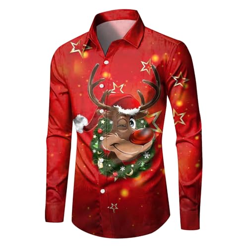 Hemd Herren Langarm Weihnachten, Herren Funky Christmas Button Up Funky Klassisch Regular Fit Freizeithemd Weihnachtskostüm Motive Top Freizeithemden Für Herren Lustige von Generic