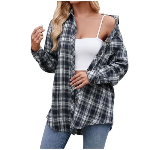 Hemdjacke Damen Kariertes Holzfällerhemd Shacket Mantel Jacke Winter Hemdjacke Flanellhemd Karierte Hemd Bluse von Generic